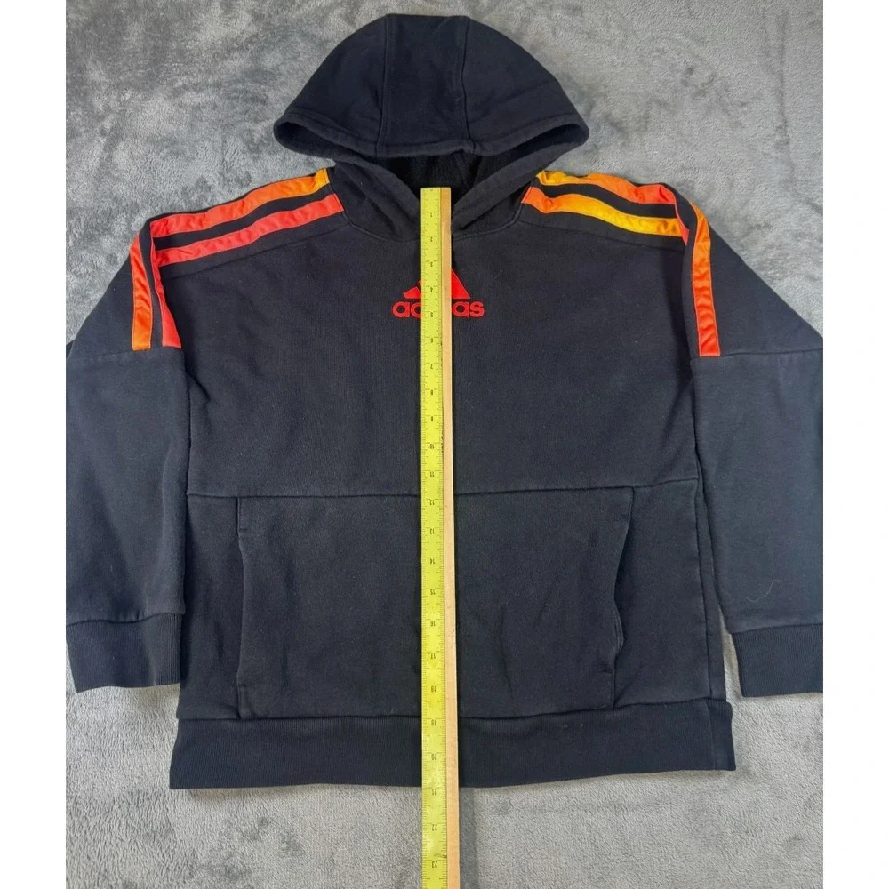 Adidas Youth Black and Orange Graphic‎ Logo Pullover Hoodie 3-Stripe LG 14/16